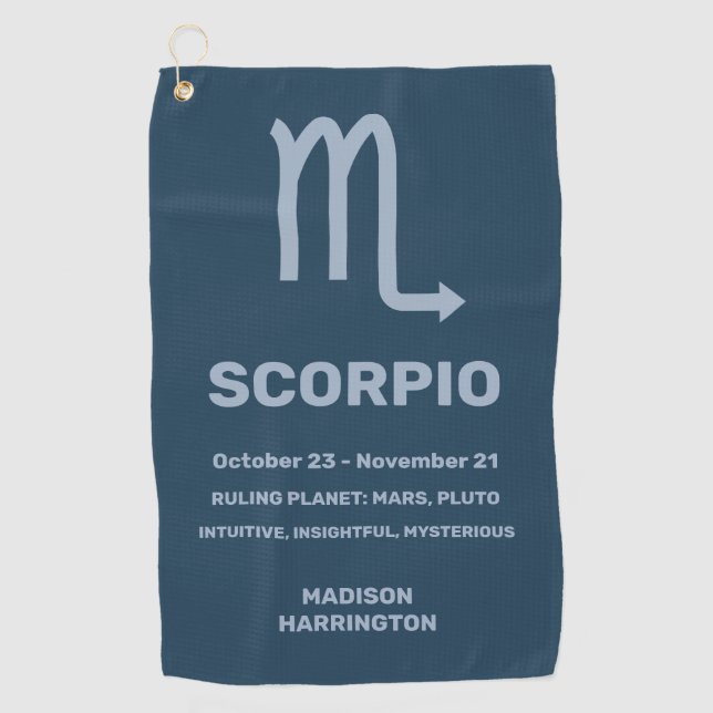 Individuelle Name/Text-Zodiac-Zeichen-Skorpio Golfhandtuch (Vorderseite)