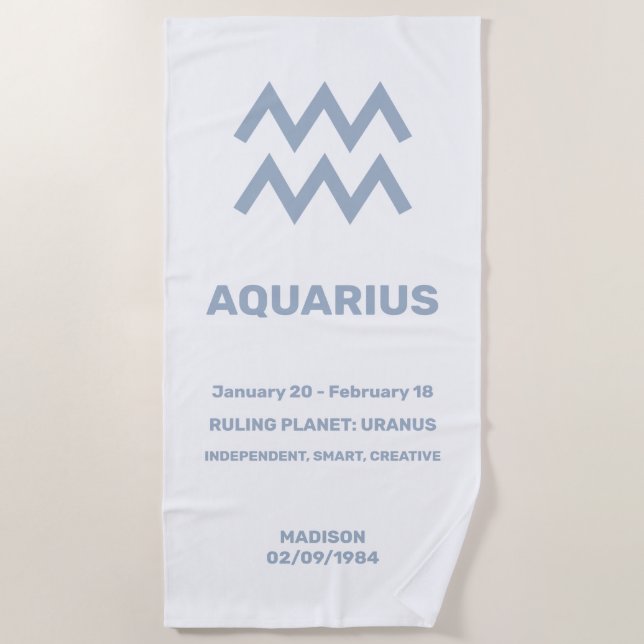 Individuelle Name / Text Zodiac Zeichenaquarius Strandtuch (Vorderseite)