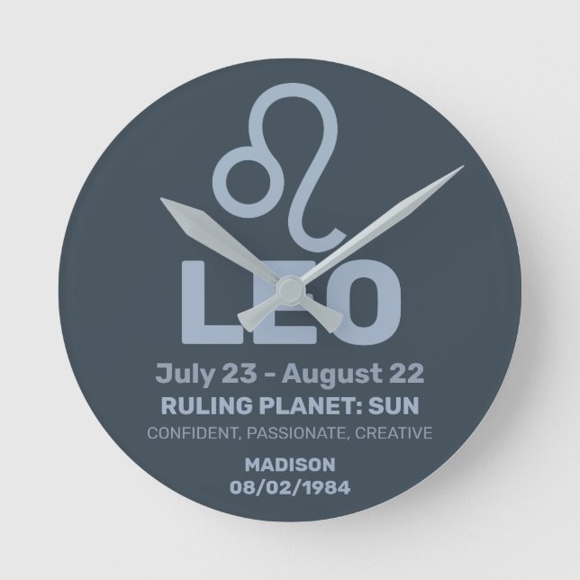 Individuelle Name / Text-Zodiac-Zeichenleo Runde Wanduhr (Vorderseite)