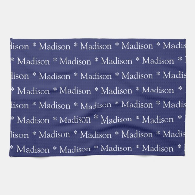 Individuelle Name-Textnavy-blaues Muster Geschirrtuch (Horizontal)