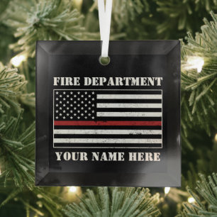 Individuelle Name Thin Red Line Flaggen Stolz Feue Ornament Aus Glas