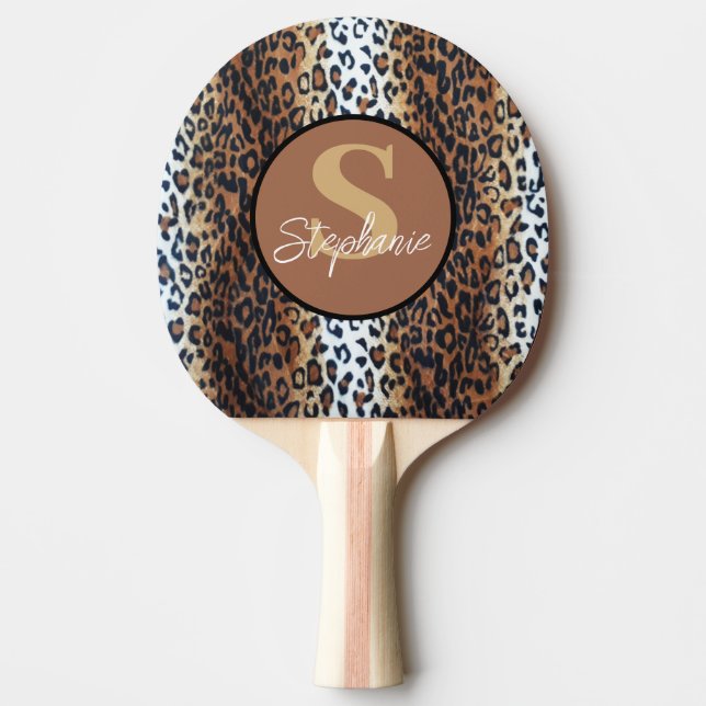 Individuelle Name Trendy Brown Schwarz-weiß Leopar Tischtennis Schläger (Vorderseite)
