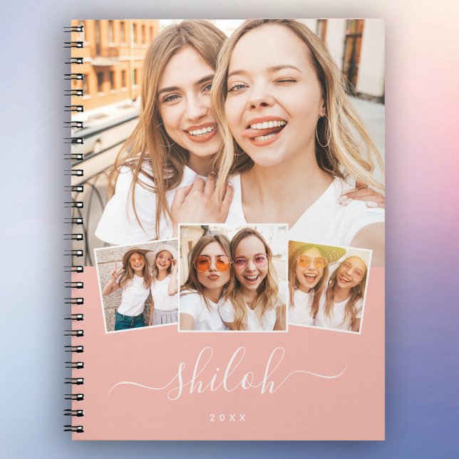 Individuelle Name Trendy Modernes Drehbuch 4 FotoC Notizblock (Own your style! Personalize your notes with our trendy script name and 4 photos of your besties!)