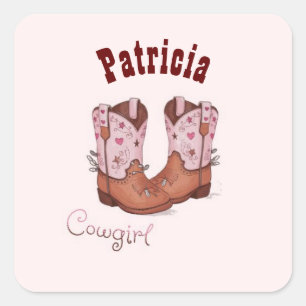 Individuelle Name Trendy Niedlich CowGirl Stiefel  Quadratischer Aufkleber