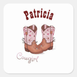 Individuelle Name Trendy Niedlich CowGirl Stiefel  Quadratischer Aufkleber