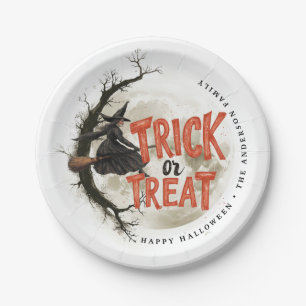 Individuelle Name Trick oder Treat Vintagen HexenH Pappteller