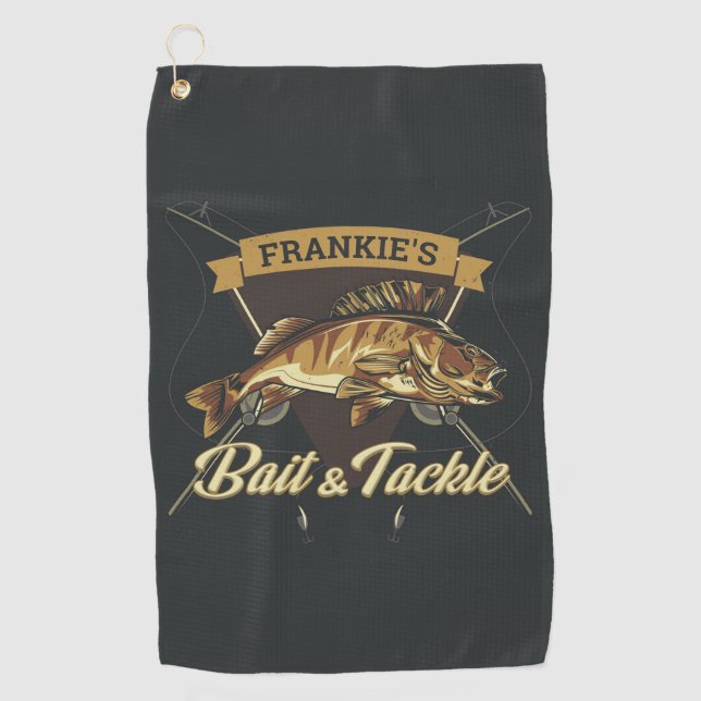 Individuelle Name Trophy Fishing Angler Bait Tackl Golfhandtuch (Vorderseite)