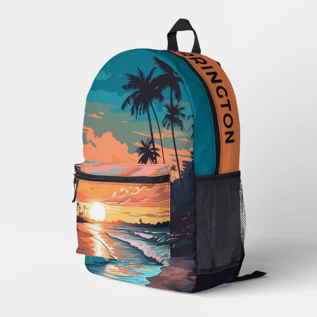Individuelle Name Tropical Beach Sunset Bedruckter Rucksack (Rückseitige Ecke Rechts)