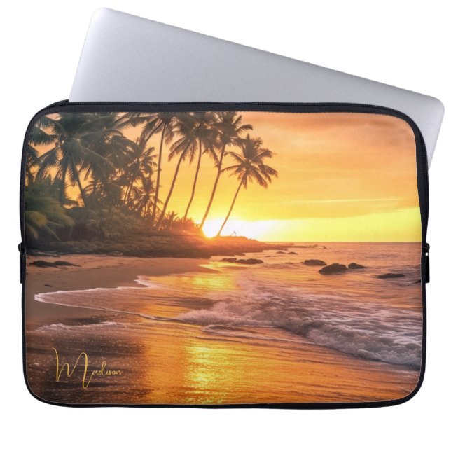 Individuelle Name Tropical Beach Sunset Laptopschutzhülle (Vorderseite)