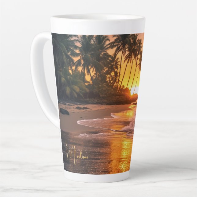 Individuelle Name Tropical Beach Sunset Milchtasse (Linke Ecke)