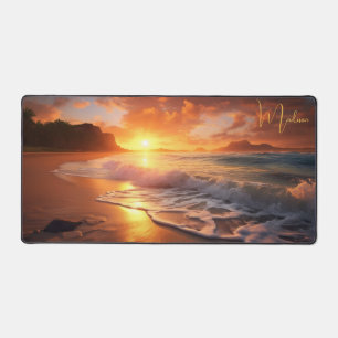 Individuelle Name Tropical Beach Sunset Schreibtischunterlage