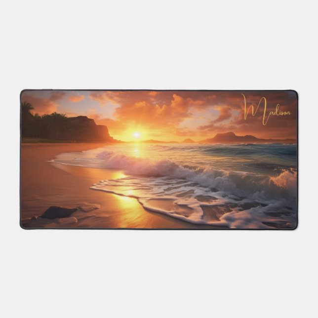 Individuelle Name Tropical Beach Sunset Schreibtischunterlage (Vorderseite)