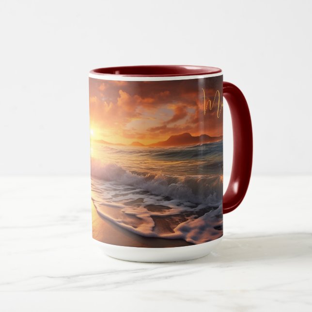 Individuelle Name Tropical Beach Sunset Tasse (VorderseiteRechts)