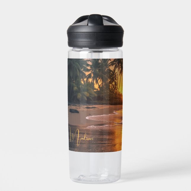 Individuelle Name Tropical Beach Sunset Trinkflasche (Vorderseite)