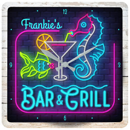 Individuelle Name Tropical Seepferd Beach Bar and  Quadratische Wanduhr