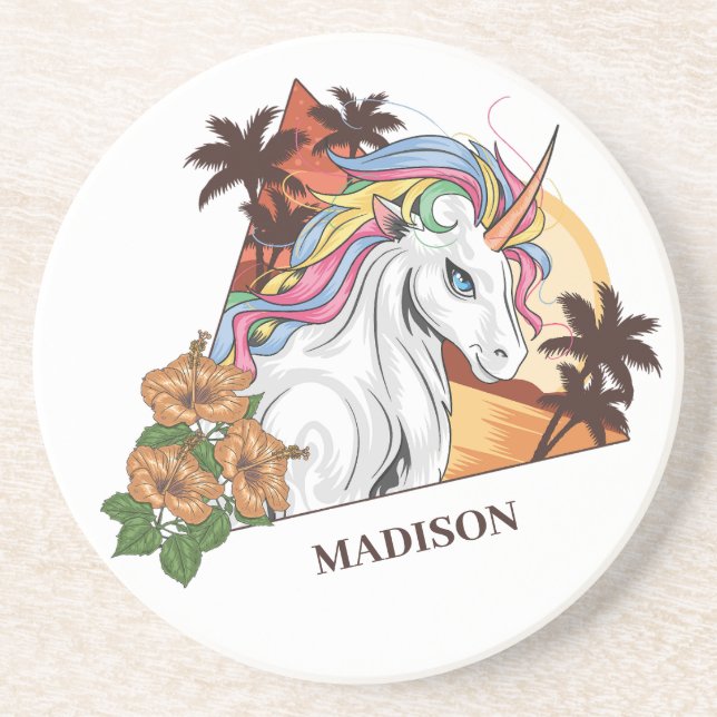 Individuelle Name Tropical Unicorn Getränkeuntersetzer (Vorne)