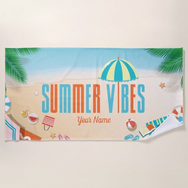 Individuelle Name Tropical Vibes Summer Beach Hand Strandtuch (Vorderseite)