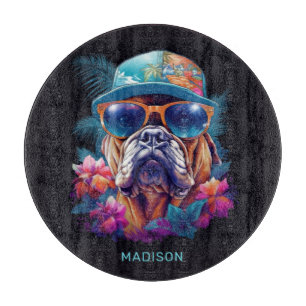 Individuelle Name Tropischer Urlaubshund Schneidebrett