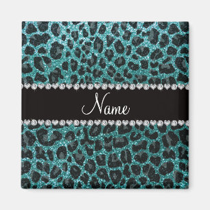 Individuelle Name Türkis Glitzer Leopard Magnet