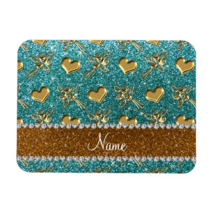 Individuelle Name türkisfarbener Glitzer Goldene R Magnet