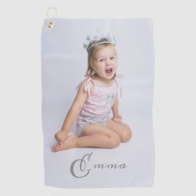 Individuelle Name Typografie und Foto Golfhandtuch (Vorderseite)