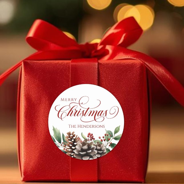 Individuelle Name Typografy Christmas Sticker (Custom Name Red Typography Christmas Sticker)