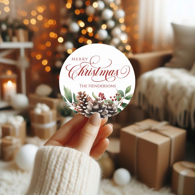 Individuelle Name Typografy Christmas Sticker (Custom Name Red Typography Christmas Sticker)