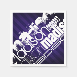 Individuelle Name über Lila Streifen in Deep Viole Serviette