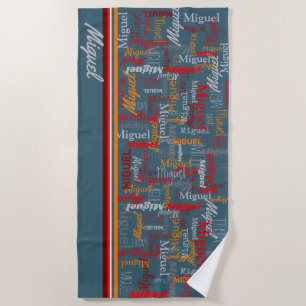 Individuelle Name überall in grafisch blau-grau-or Strandtuch