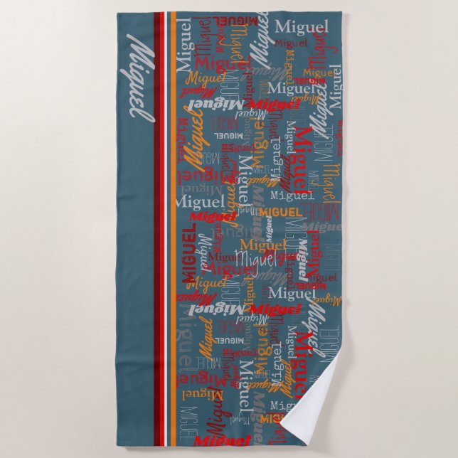 Individuelle Name überall in grafisch blau-grau-or Strandtuch (Vorderseite)