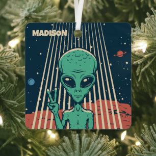 INDIVIDUELLE NAME UFO ALIEN ORNAMENT AUS METALL