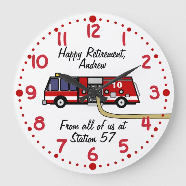 Individuelle Name-Uhr für Feuerwehrleute Große Wanduhr (Vorderseite)