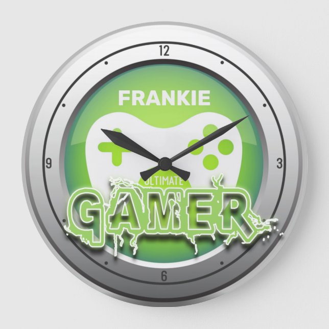 Individuelle Name Ultimate Gamer Videospielsaal Große Wanduhr (Vorderseite)