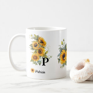 Individuelle Name und erste Sonnenblumen blühen ge Kaffeetasse