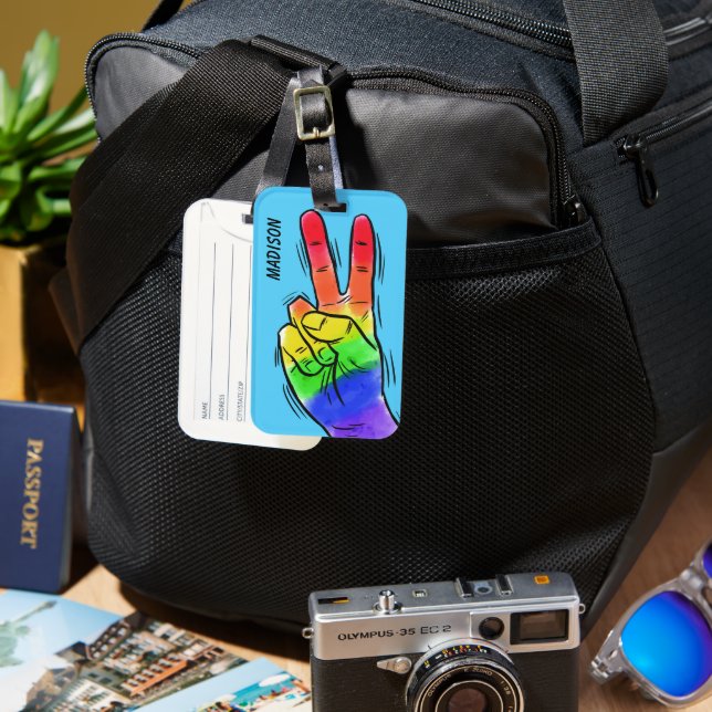 Individuelle Name und Farbe Rainbow Peace Gepäckanhänger (Vorderseite & Rückseite)