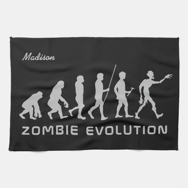 Individuelle Name und Farbe Zombie Evolution Küche Geschirrtuch (Horizontal)