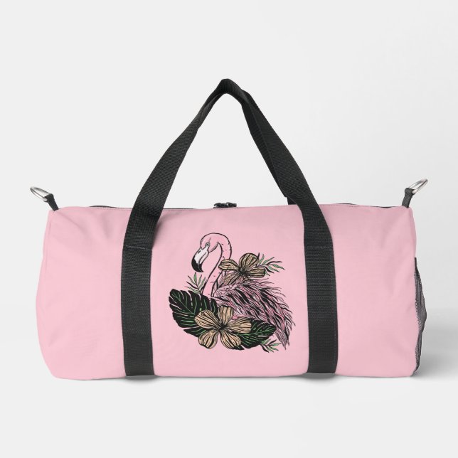 Individuelle Name und Farbrosa Flamingo Duffle Bag (Vorderseite)