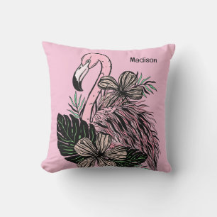 Individuelle Name und Farbrosa Flamingo Kissen