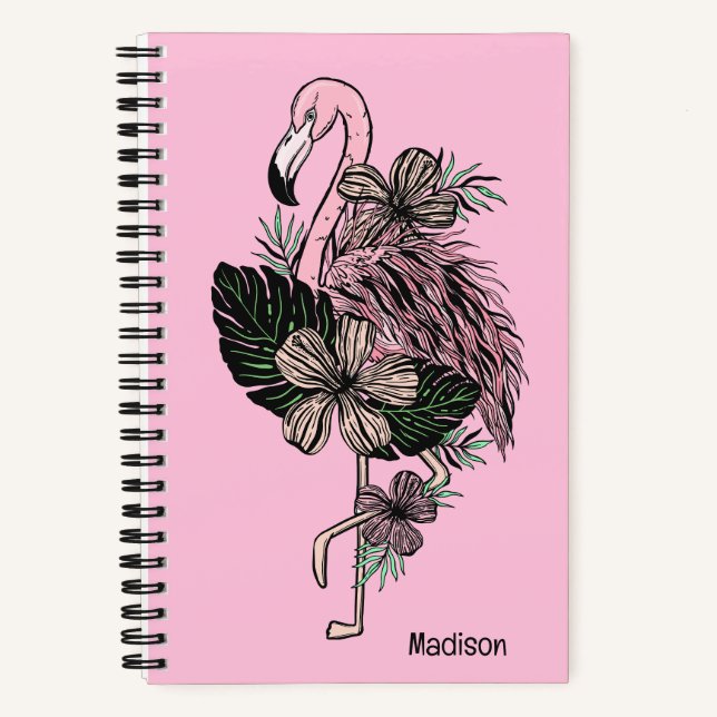 Individuelle Name und Farbrosa Flamingo Notizbuch (Vorderseite)