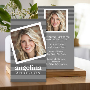 Individuelle Name und Foto des Preppy-Graustreifen Visitenkarte
