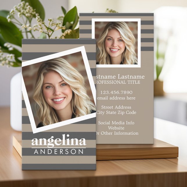 Individuelle Name und Foto des Preppy-Graustreifen Visitenkarte (Custom Business Cards)