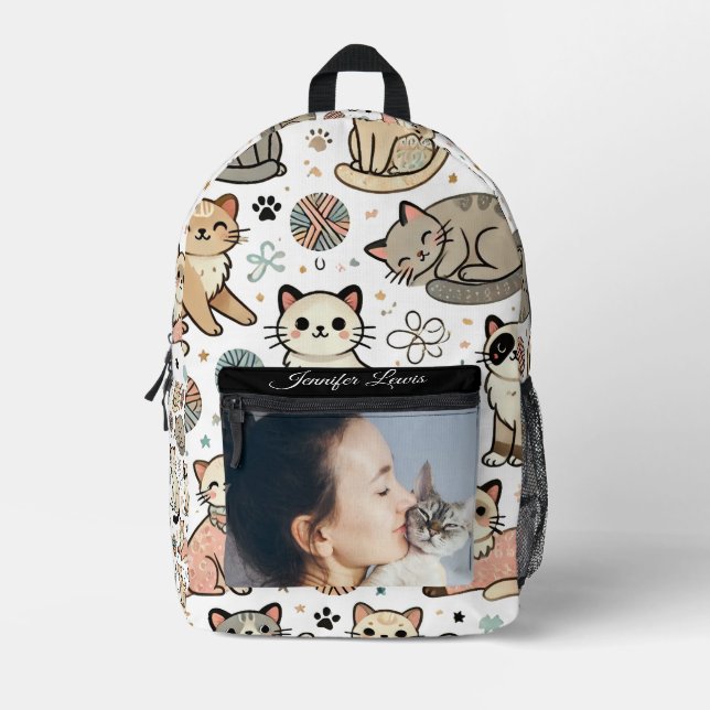Individuelle Name- und Foto-Katzenmuster Bedruckter Rucksack