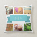 Individuelle Name und Foto Kissen<br><div class="desc">Erstellen Sie ein tolles personalisiertes Produkt aus Ihren Instagram-Fotos! Super niedliches, weißes und himmelblaues Banner individuelle Name Design. Entworfen für Instagram-Bilder, aber funktioniert mit jedem beliebigen quadratischen Foto. Melden Sie sich über Zazzle in Ihr Instagram-Konto an, um Ihre Bilder sofort zu importieren!</div>
