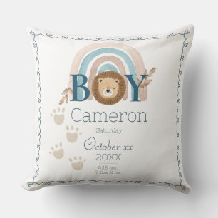 Individuelle Name und Geburtsdetails von Baby Boy Kissen