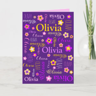 Individuelle Name und grafische Blume lila rosa Karte