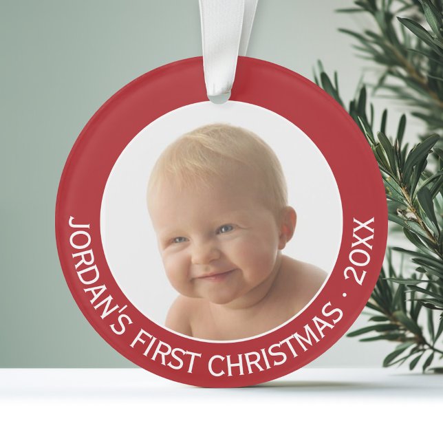 Individuelle Name und Jahr des ersten Weihnachtsju Ornament (Personalized Ornament with Photo - First Christmas)