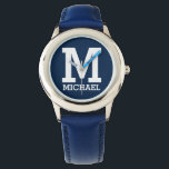 Individuelle Name und Mit Monogramm Fetttypografie Armbanduhr<br><div class="desc">Individuelle Name und Mit Monogramm mutige Typografie Blue Watch.</div>