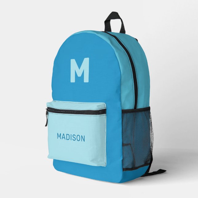 Individuelle Name und Monogramm Blau Bedruckter Rucksack (Rückseitige Ecke Rechts)