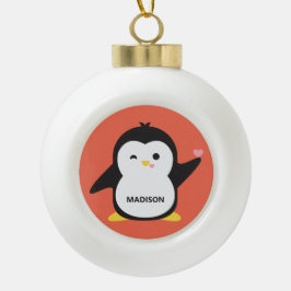 Individuelle Name und niedlicher Pinguin Keramik Kugel-Ornament