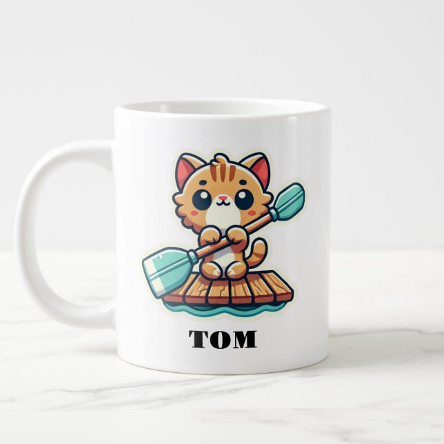 Individuelle Name und personalisierte Ruderkatze n Jumbo-Tasse (Links)